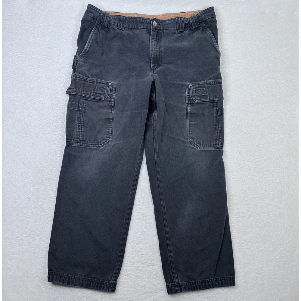 Duluth Trading Co Mens 42x32 Black Fire Hose Cargo Work Pants Faded Actual 39x29